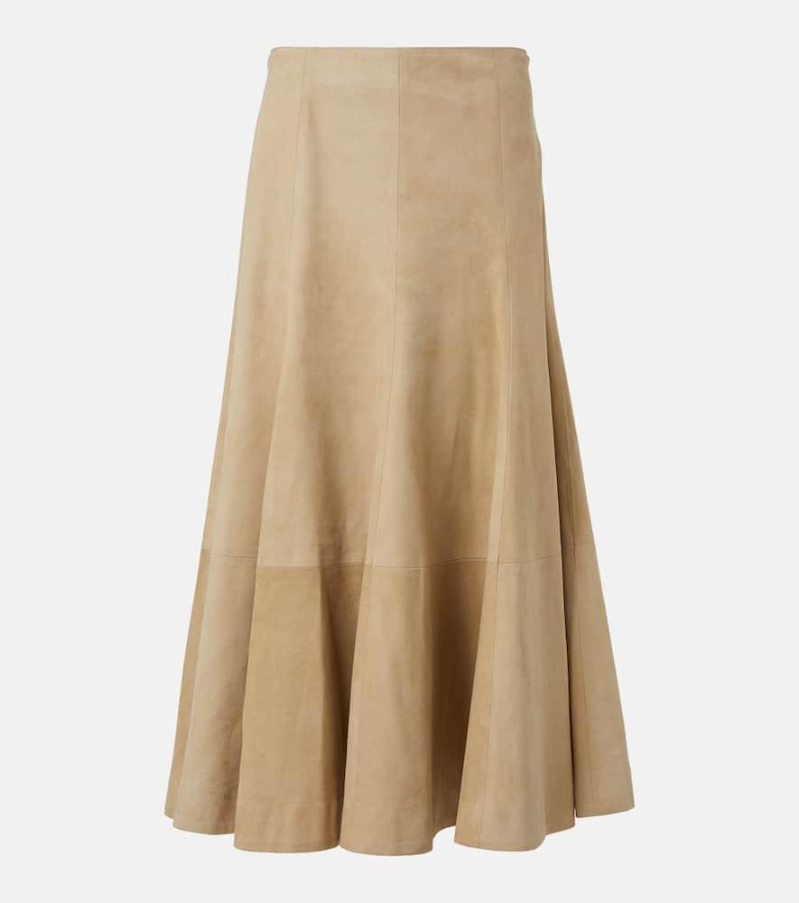 khaite lenno suede midi skirt