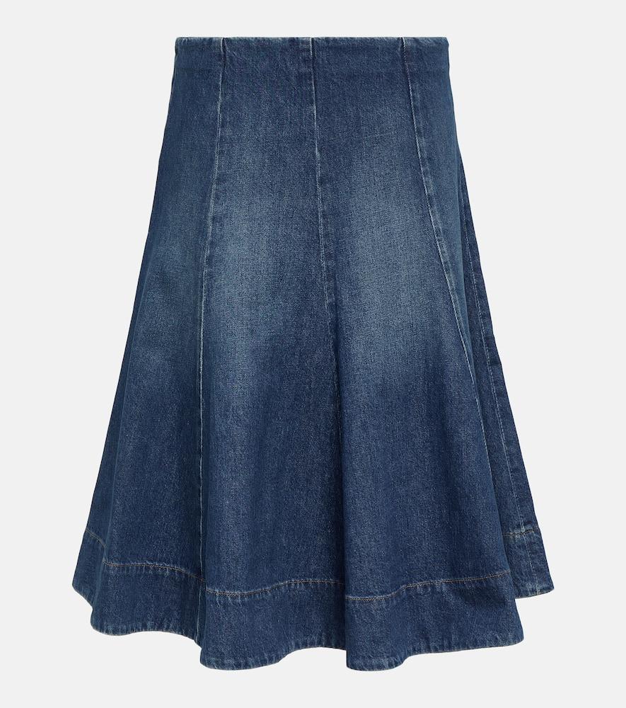 khaite lennox denim midi skirt