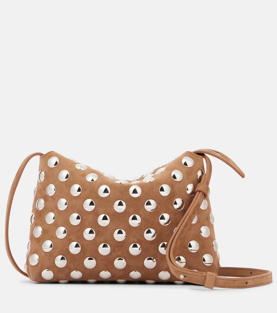 khaite lina medium studded suede crossbody bag