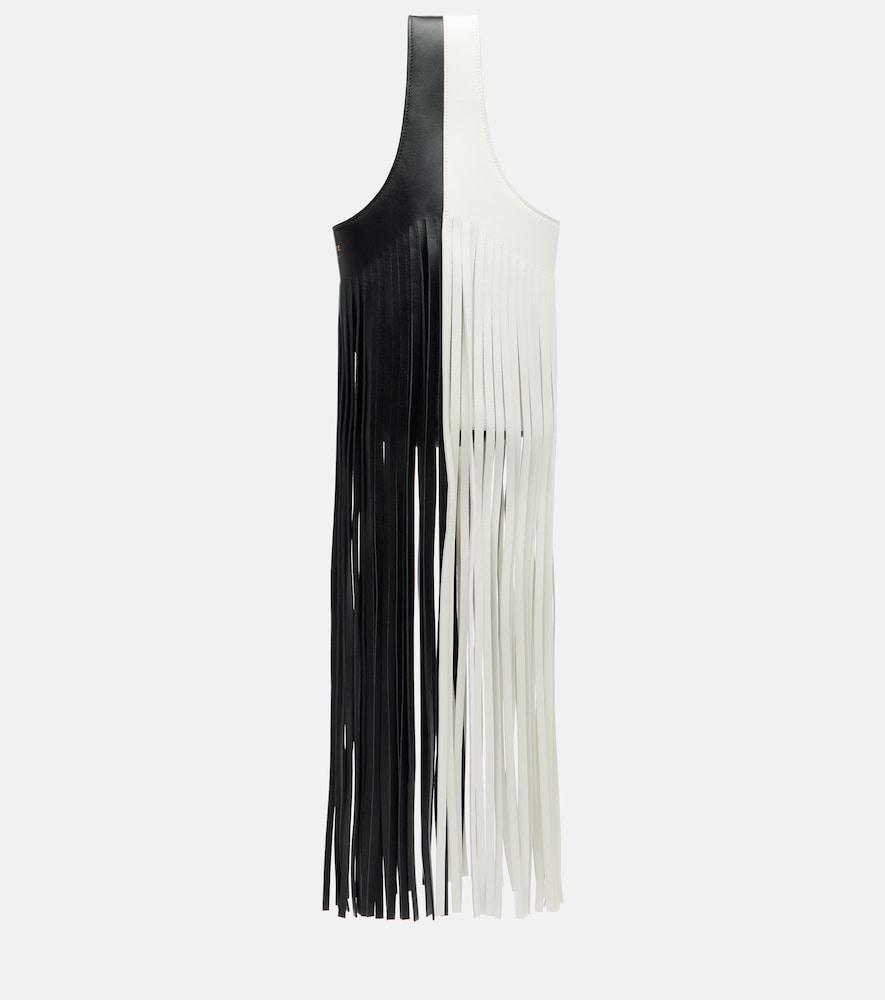 khaite livia small fringed leather tote bag