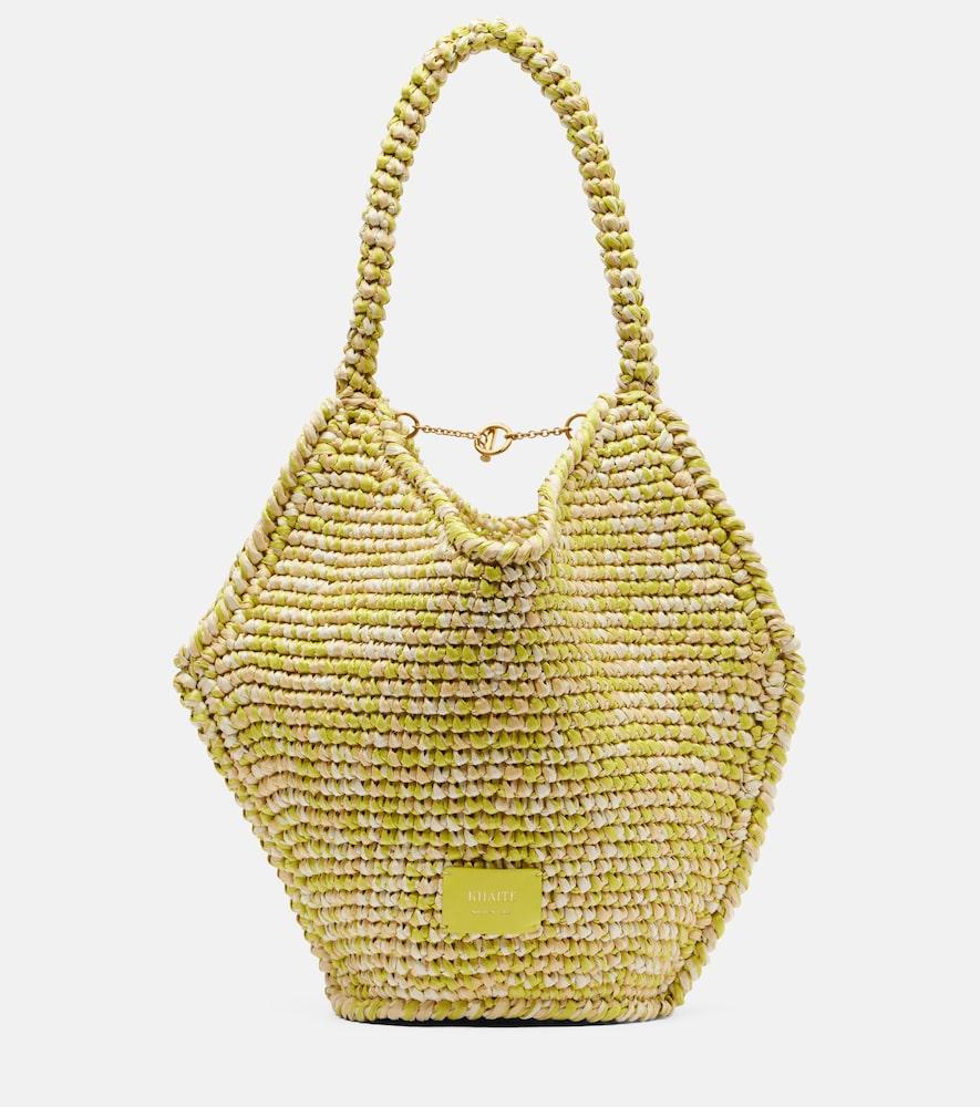 khaite lotus mini raffia tote bag