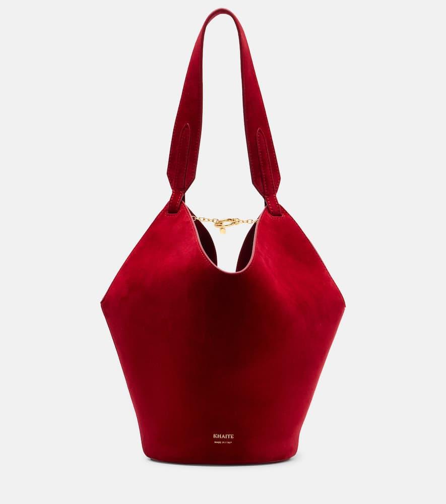 khaite lotus mini suede tote bag
