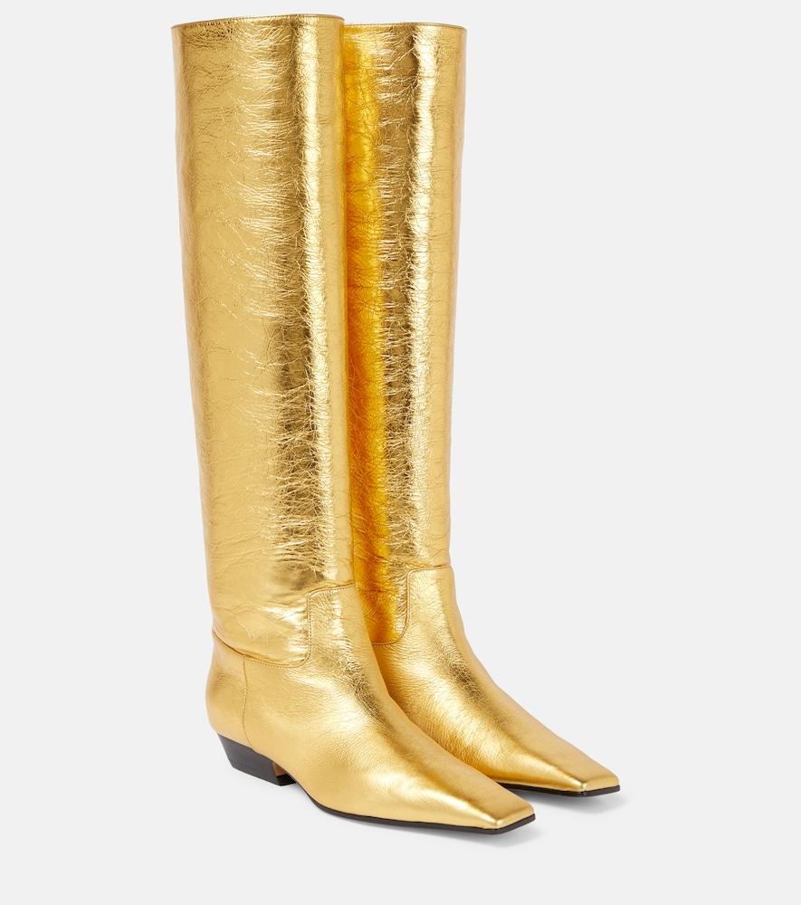 khaite marfa metallic leather knee