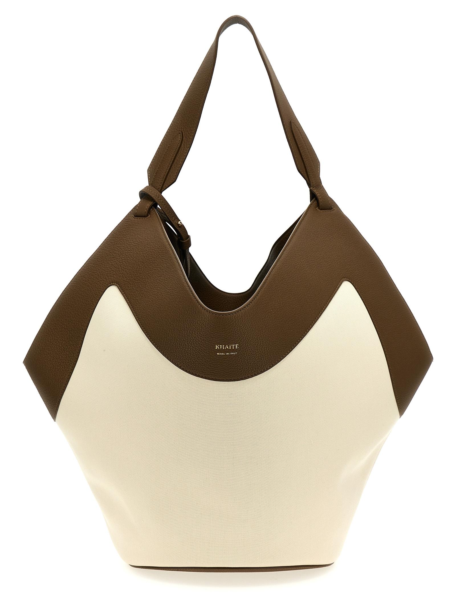 khaite medium lotus tote shopping bag multicolor calf leather canvas - women