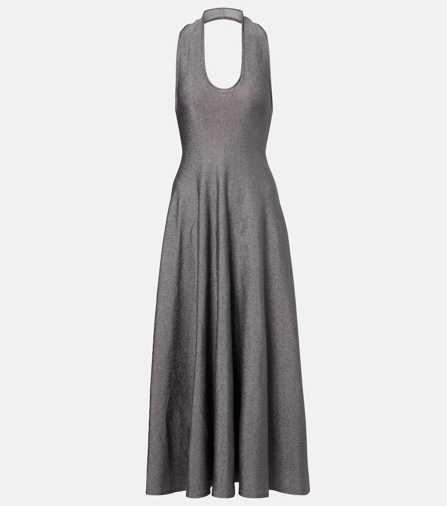khaite melina halterneck lamé maxi dress