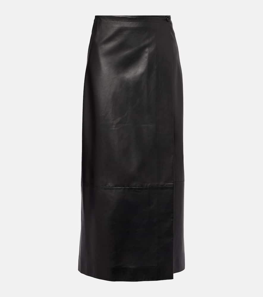 khaite quinn leather wrap skirt