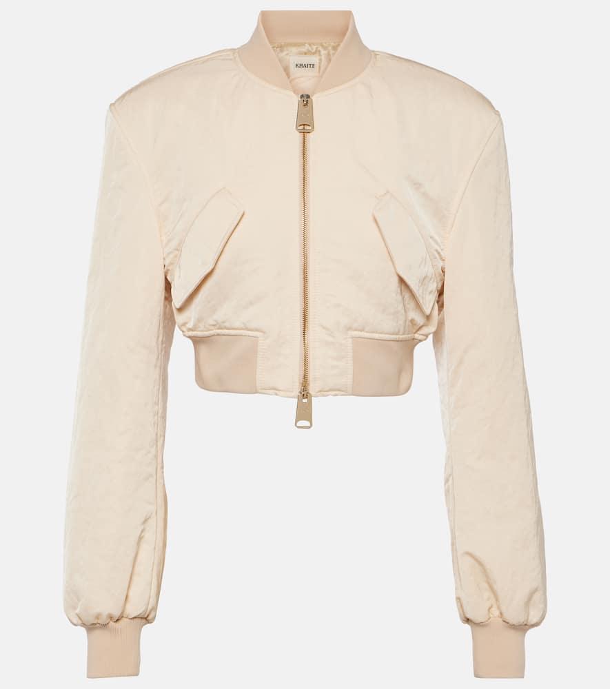 khaite reggie cropped satin bomber jacket