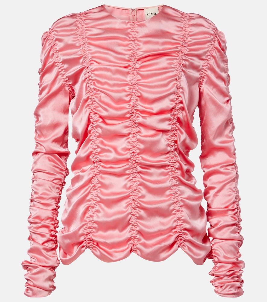 khaite rory ruched silk charmeuse top