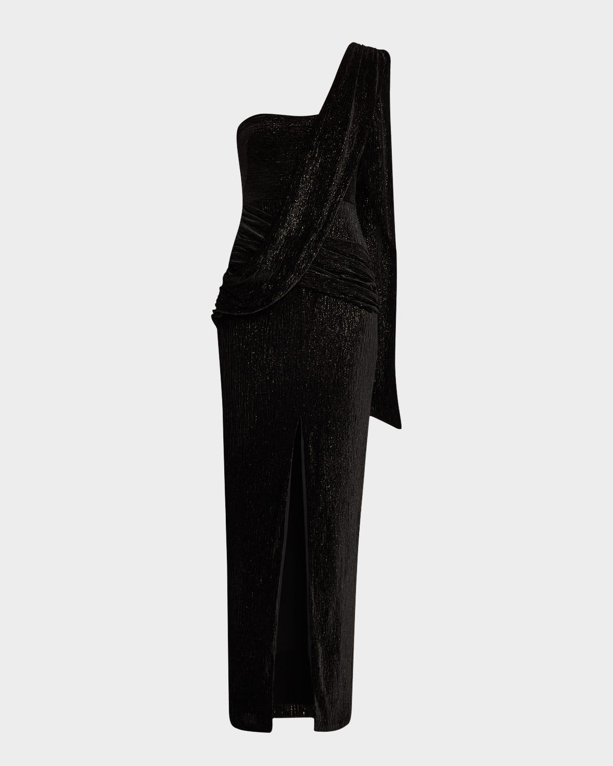 khalessi draped bodycon metallic velvet gown