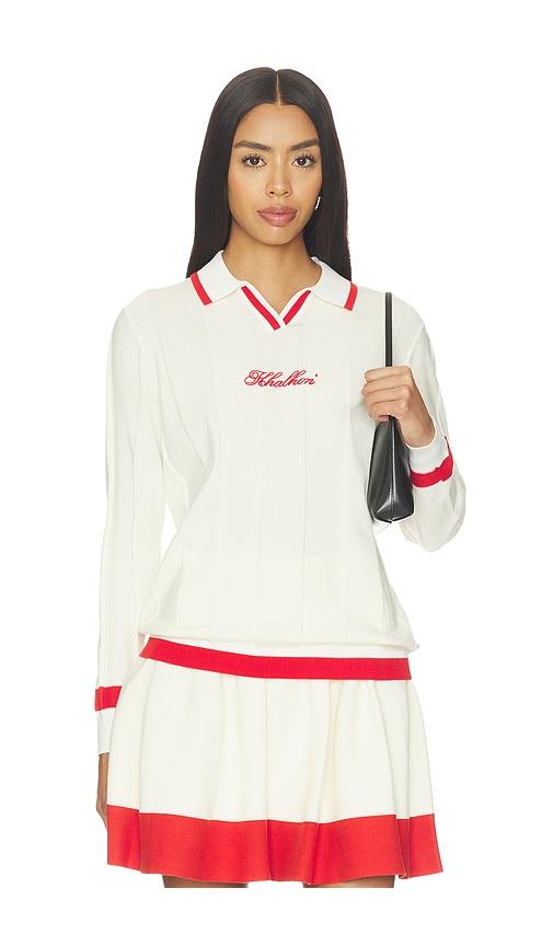 khalhon v-tipped varsity knit pullover in cream.