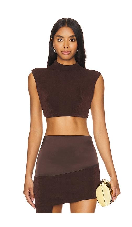 khanums backless cropped tee in brown.