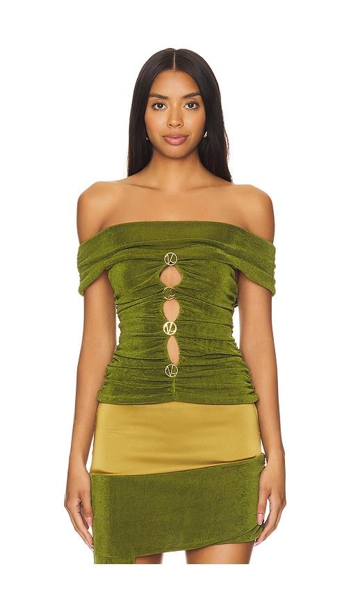 khanums off the shoulder top in green.