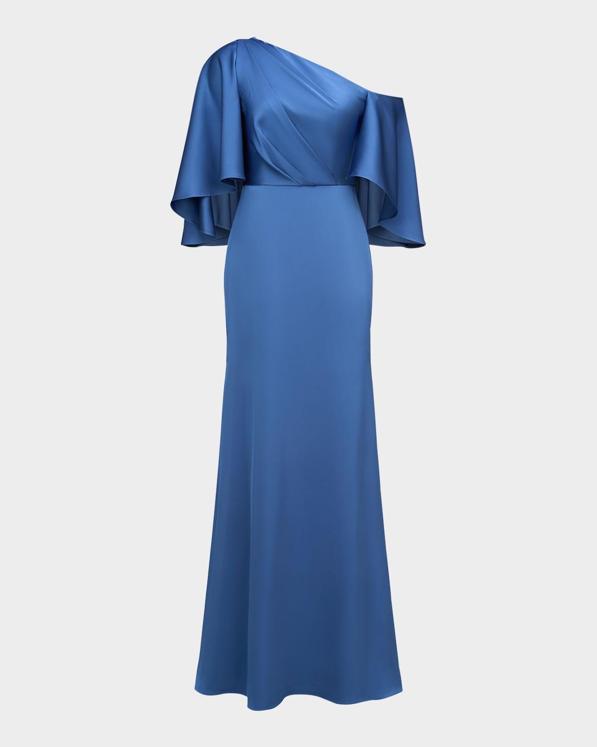 kia one-shoulder cape gown