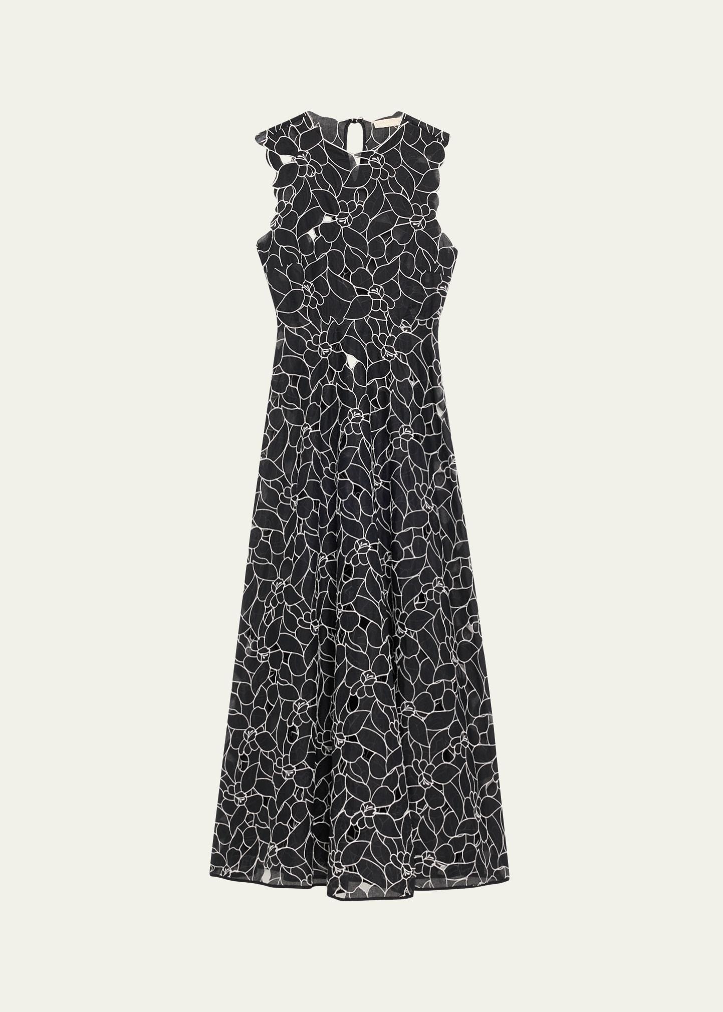 kiana embroidered sleeveless midi dress