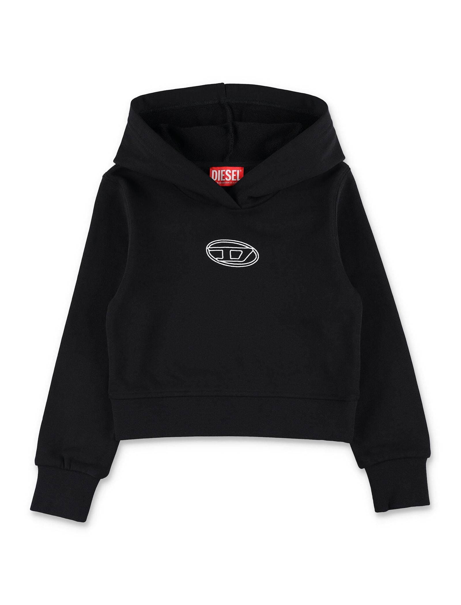 kid - diesel black cotton hoodie with oval d logo