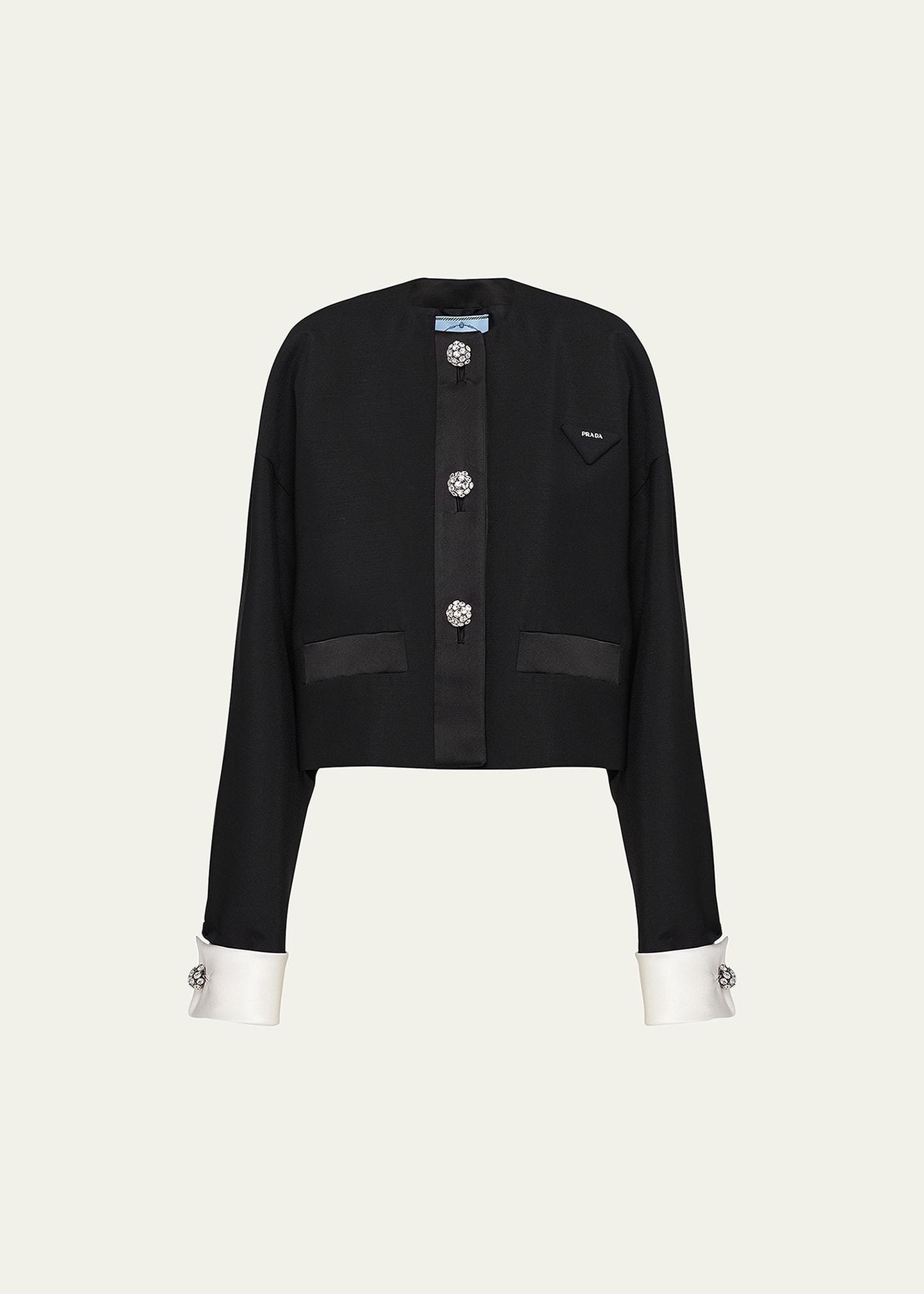 kid mohair and satin double jeweled button jacket