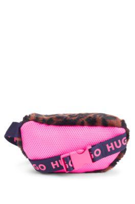 kids' belt bag in cheetah-patterned faux fur- pink women's accessories