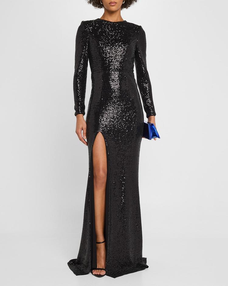 kiera side-slit sequin column gown