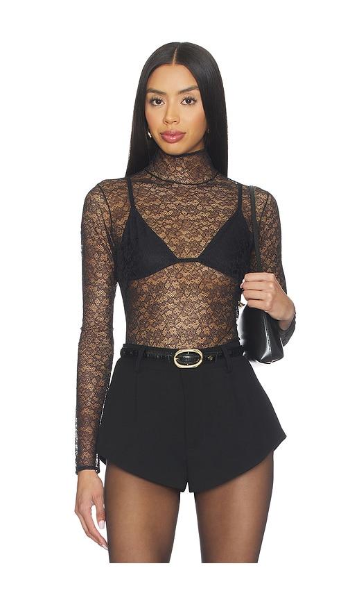 kiki de montparnasse petite fleur ls turtleneck top in black.