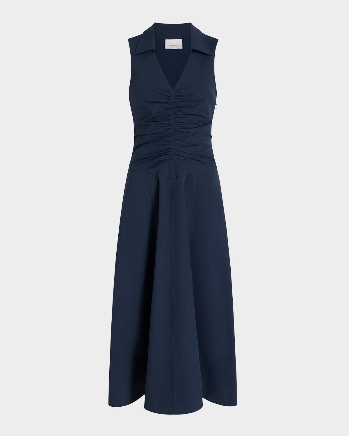 kilda ruched v-neck midi dress