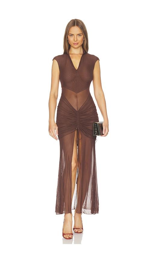 kim shui anai mesh dress in brown.