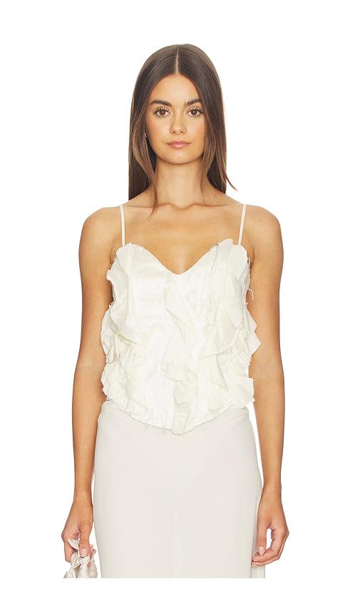 kim shui emma lace up bustier top in white.