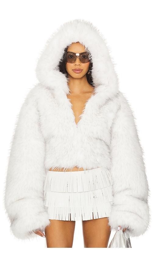 kim shui hody white faux fur jacket in white.