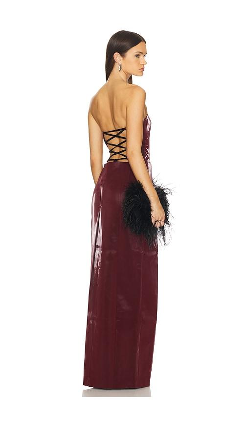 kim shui lilly red patent gown in red.