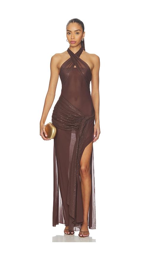 kim shui mesh dress in brown.