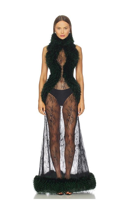 kim shui valentina lace fur gown in black.
