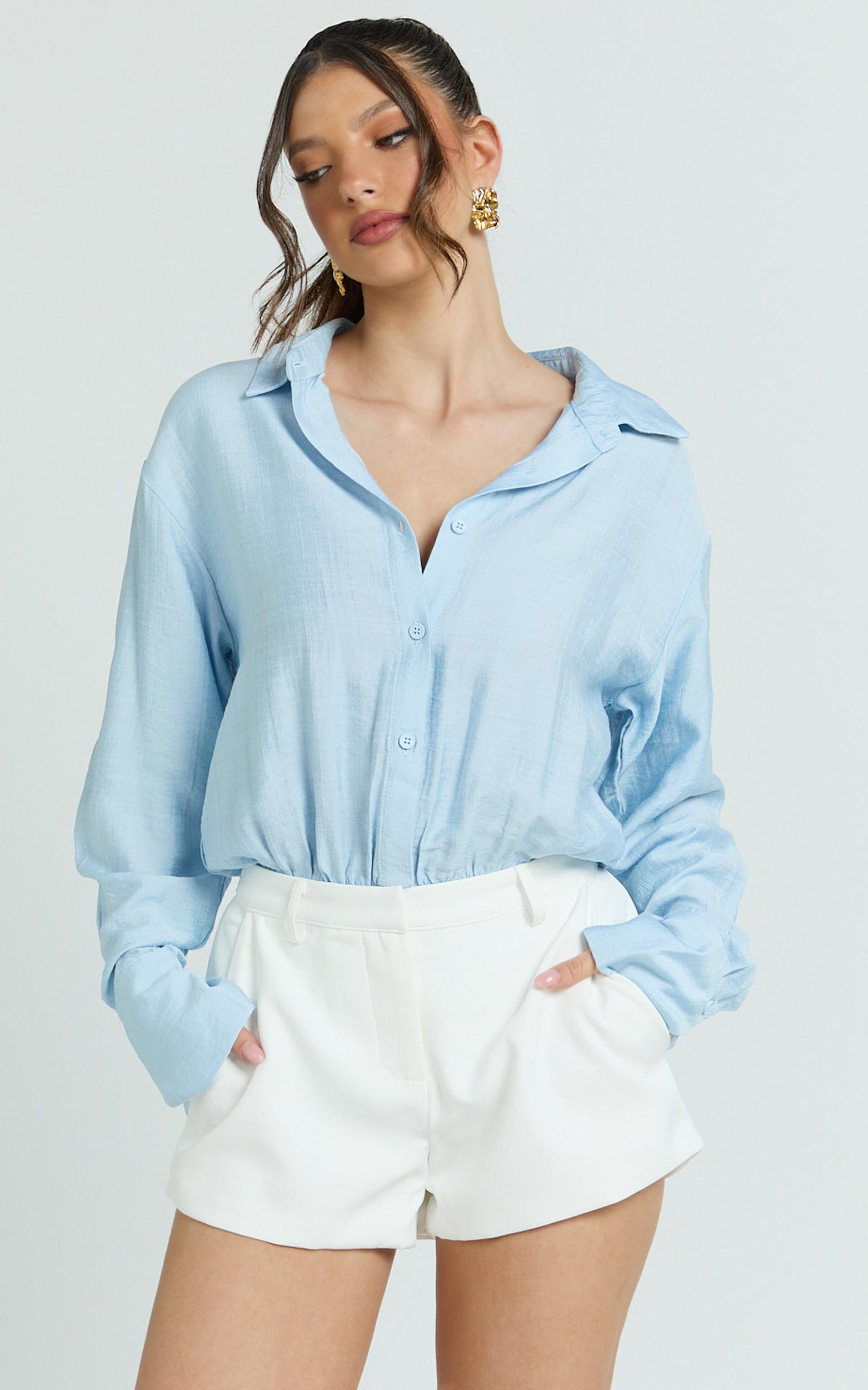 kimberly bodysuit - relaxed shirt bodysuit in baby blue