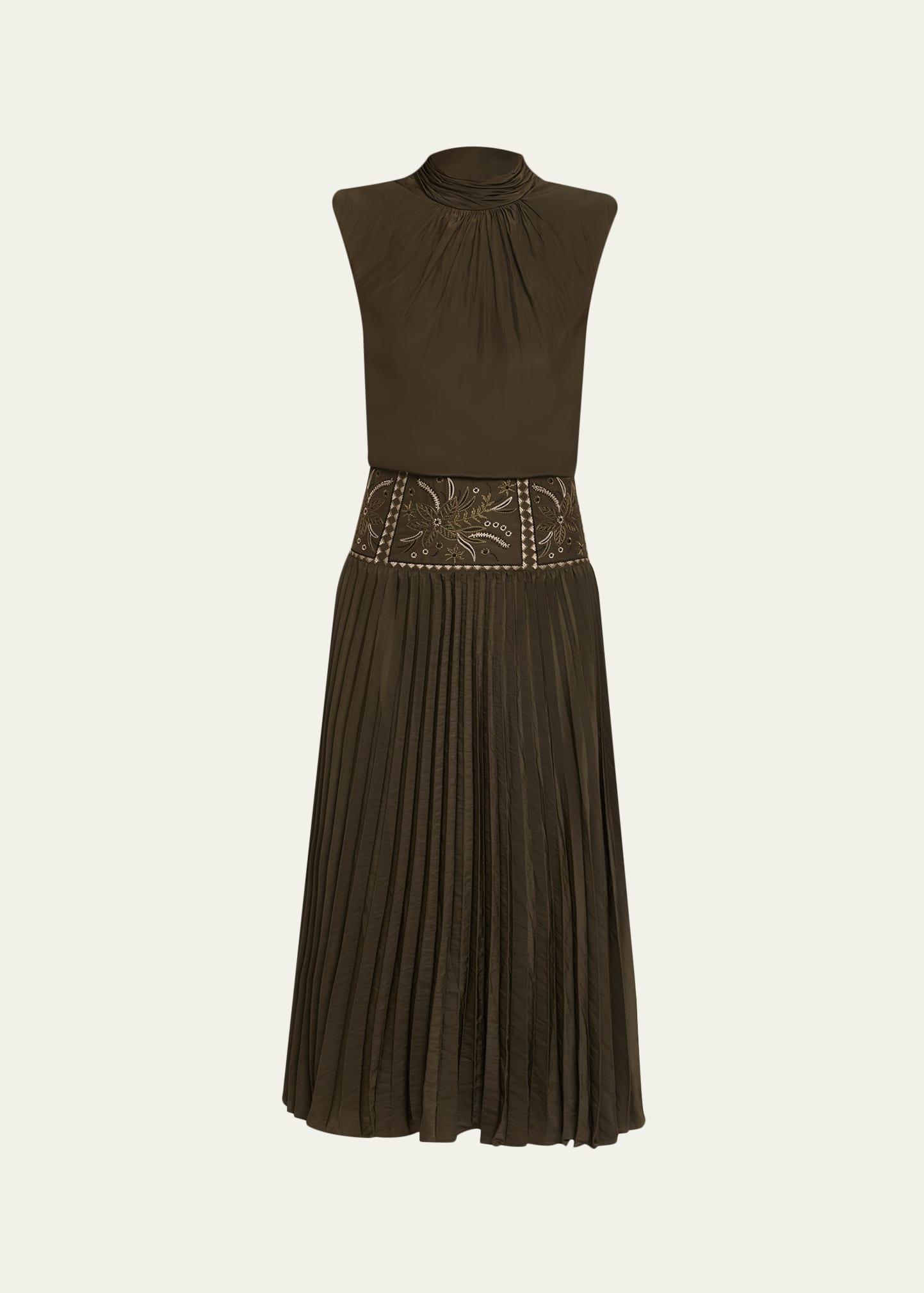 kimberly embroidered pleated midi dress