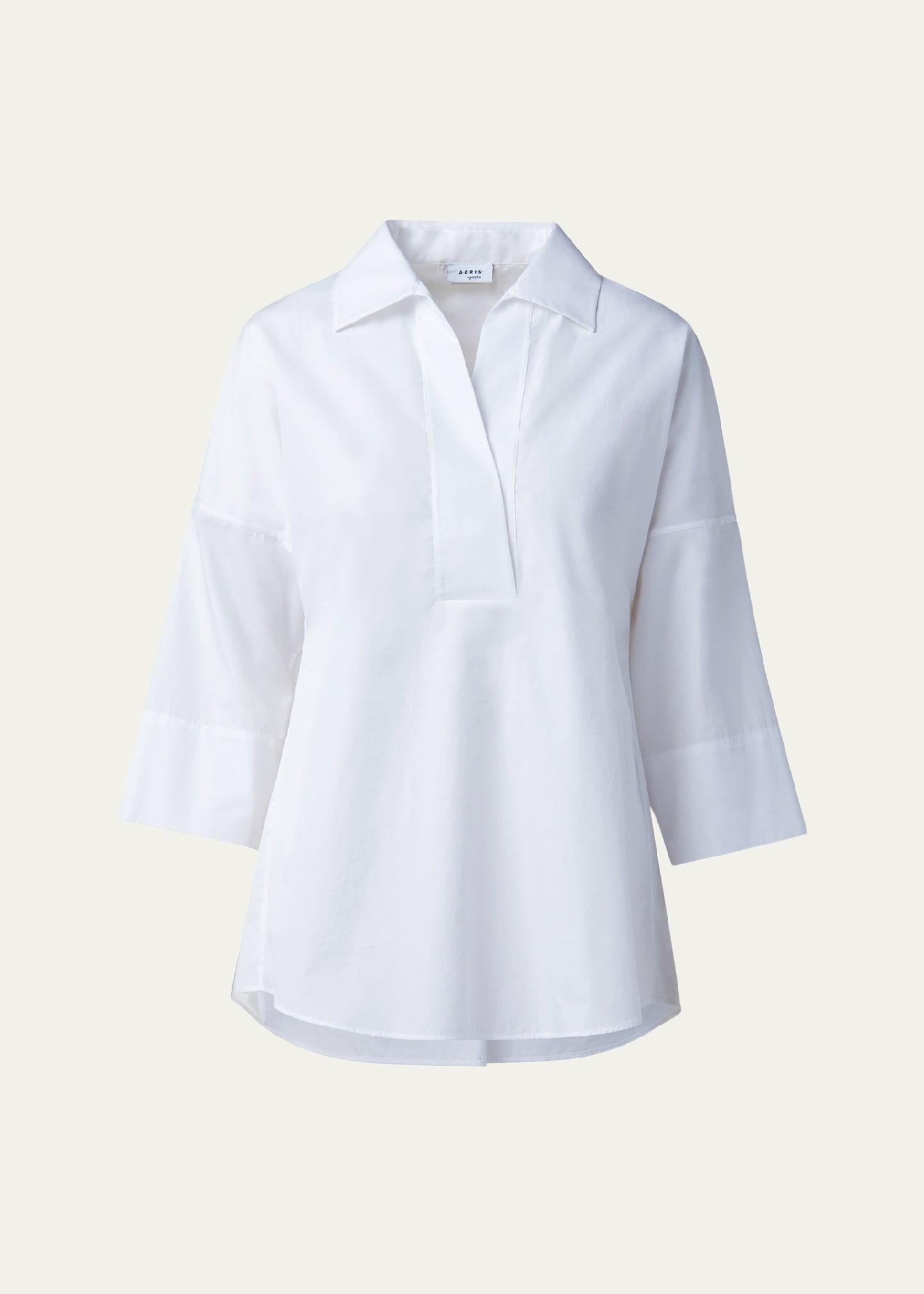 kimono-sleeve split-neck blouse