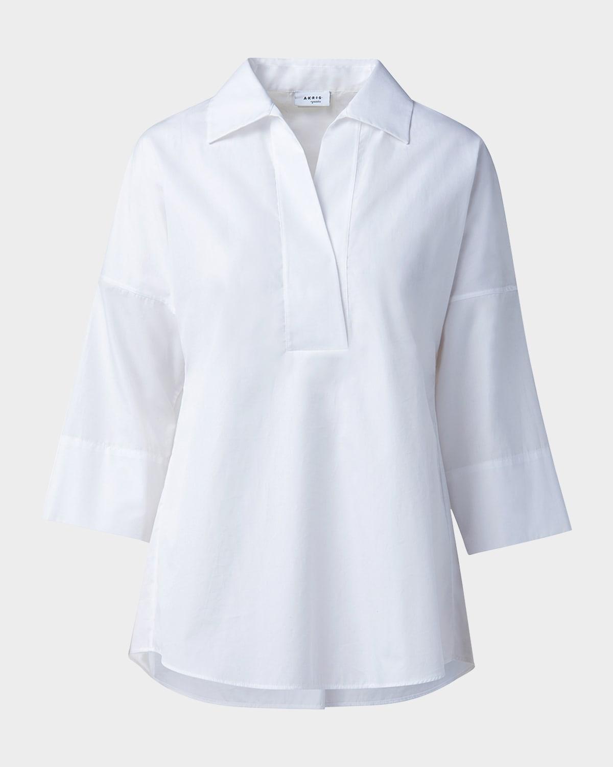 kimono-sleeve split-neck blouse