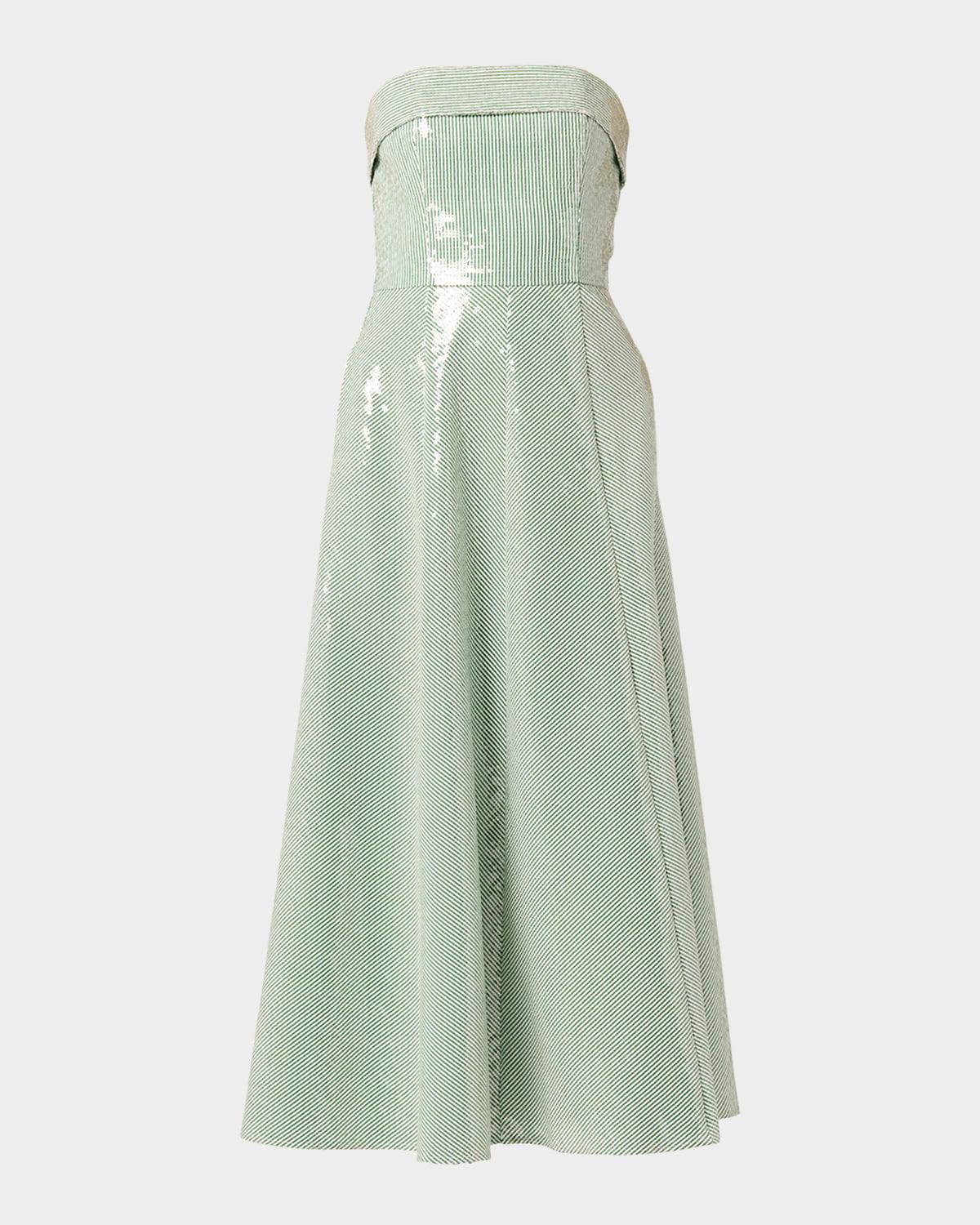 kirara strapless striped sequin midi dress