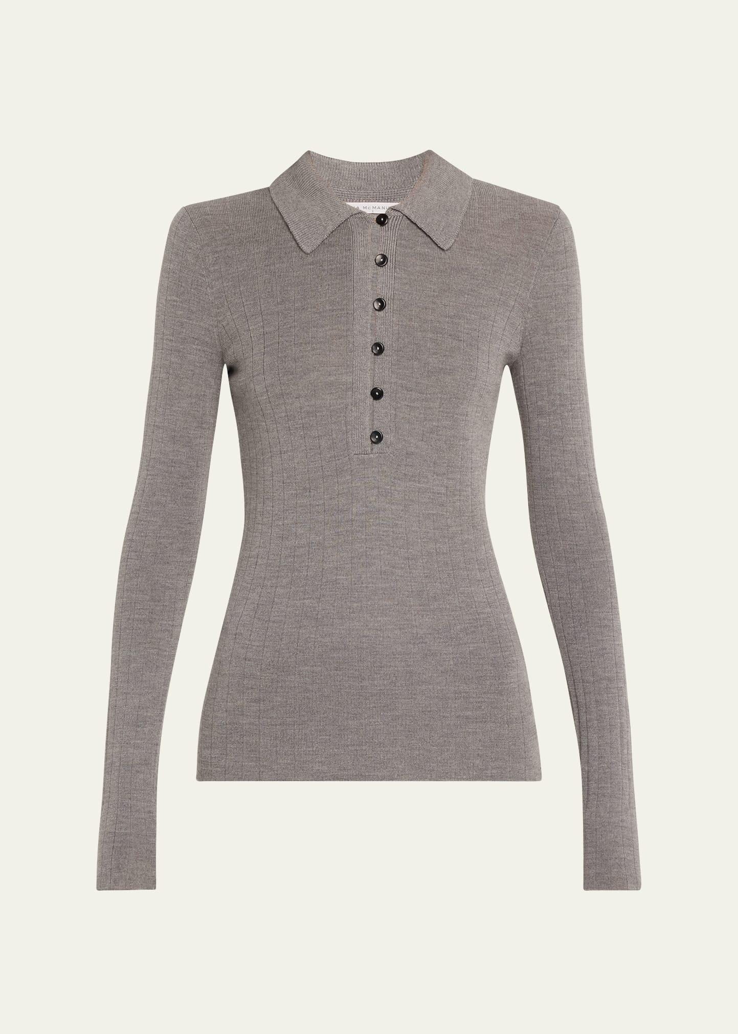 kissing placket polo merino wool top