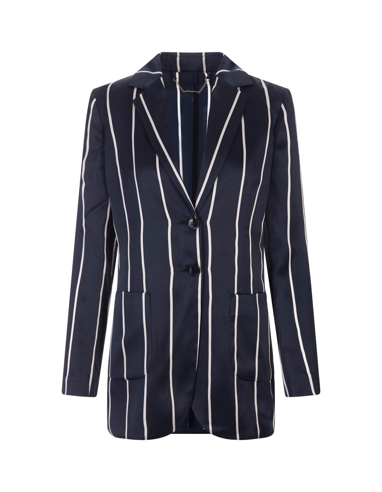 kiton blue striped silk single-breasted blazer