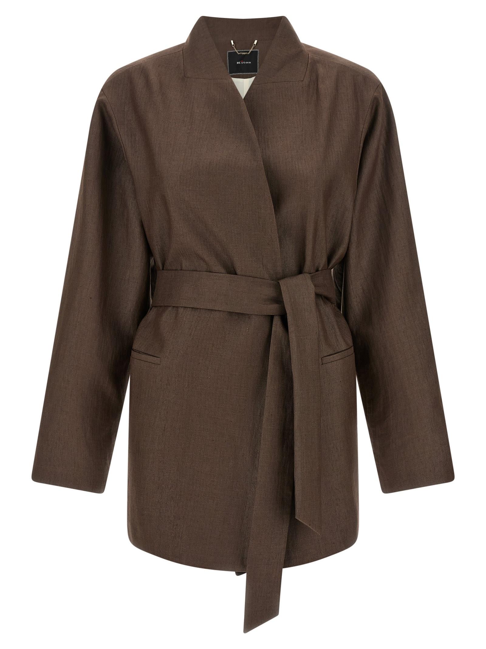 kiton linen blend blazer