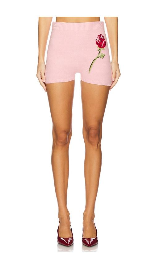 kitri x revolve nisha rose embroidered knit shorts in pink.