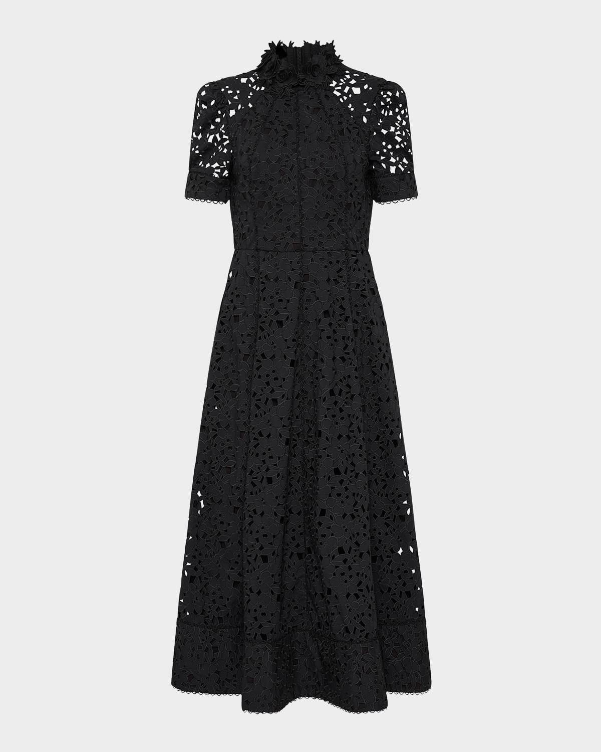 kitsu mock-neck floral lace midi dress