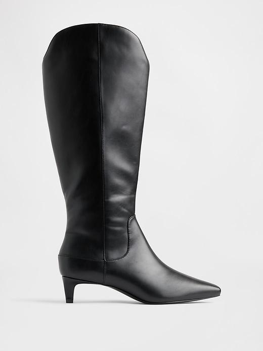kitten heel pointy knee high boots