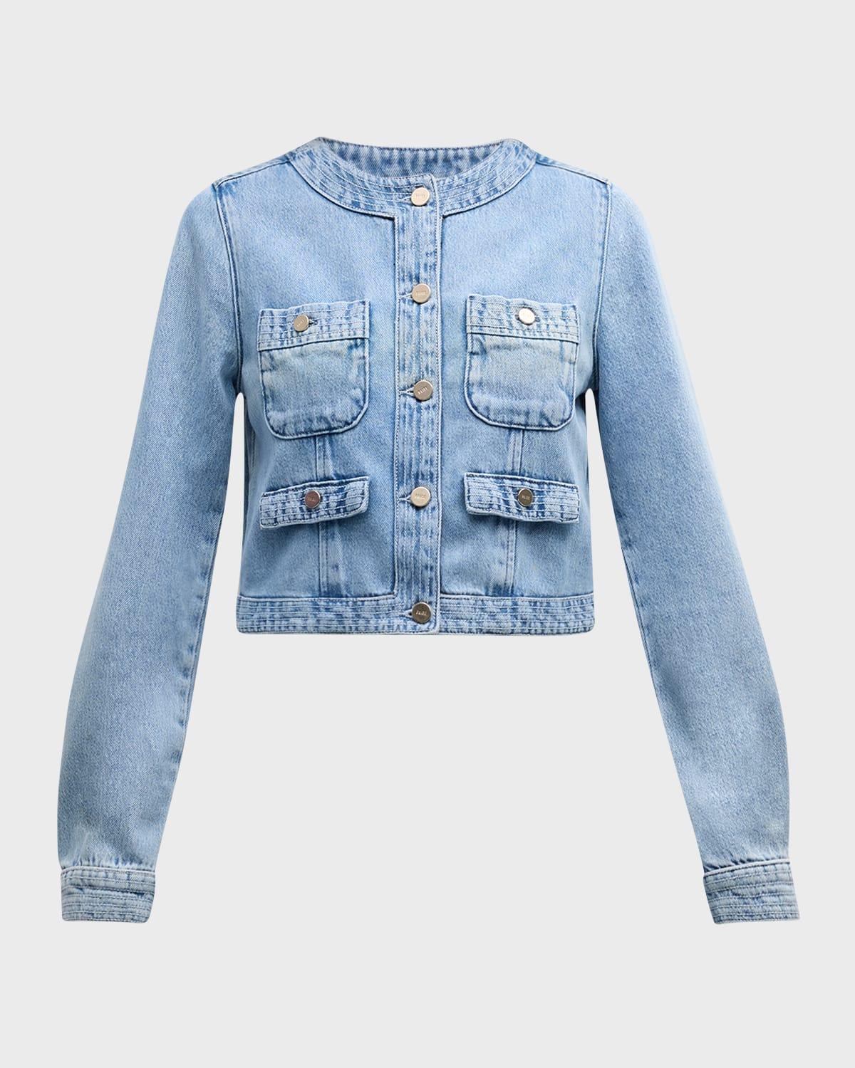 kiya collarless denim jacket