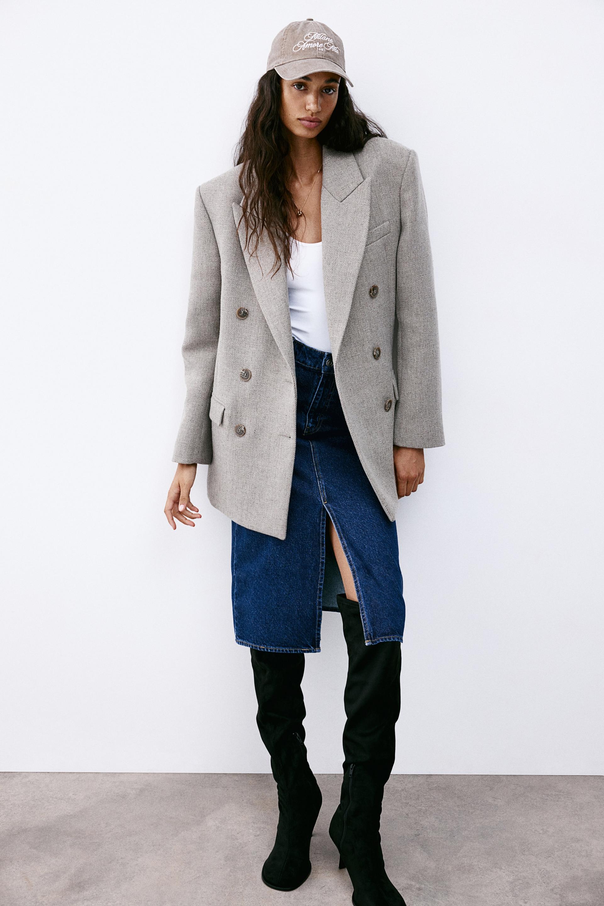 knee-length denim skirt