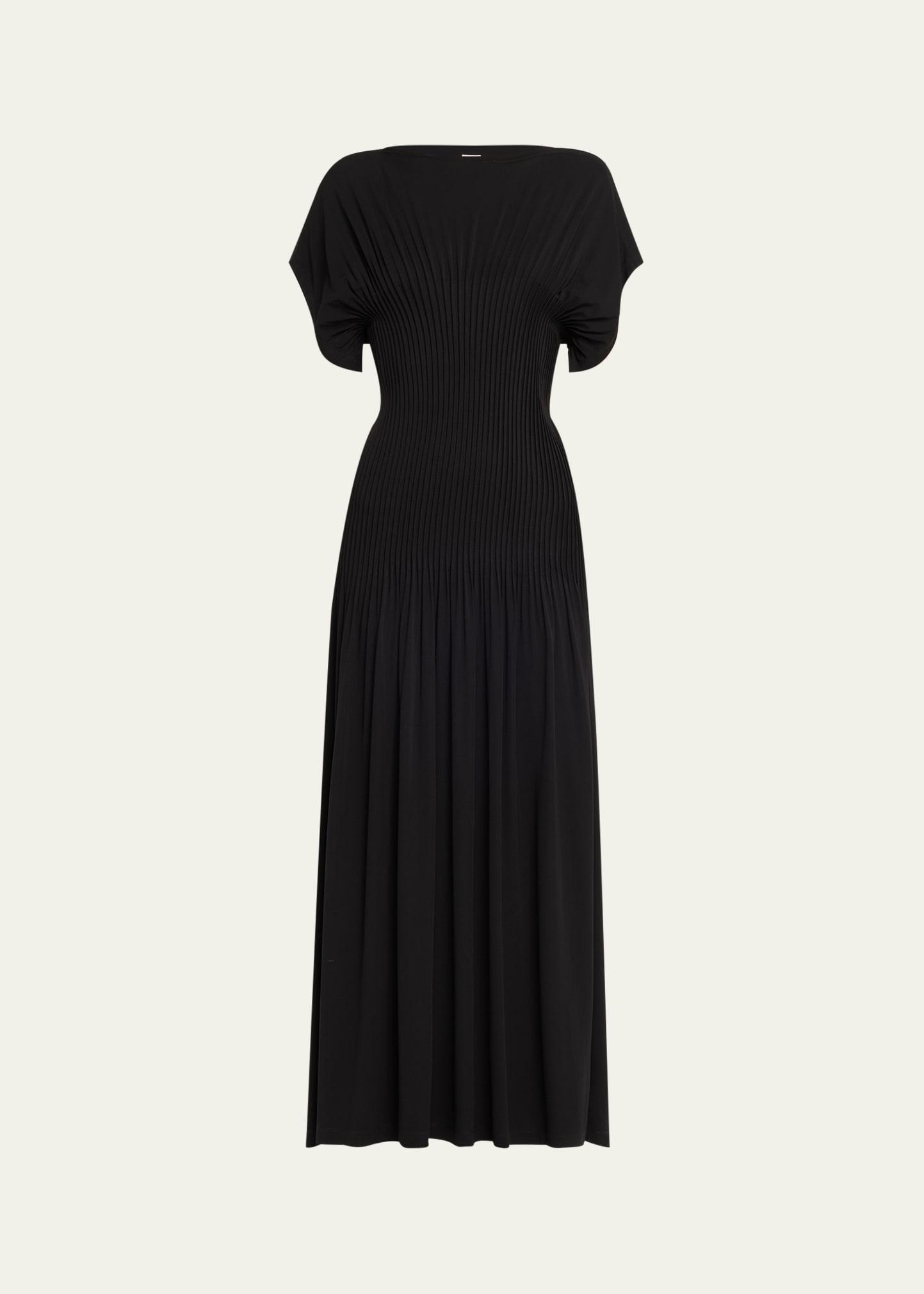 knife-pleated jersey empire maxi dress