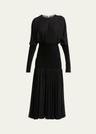knit band sheer chiffon midi dress