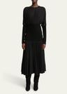 knit band sheer chiffon midi dress