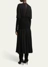 knit band sheer chiffon midi dress
