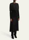 knit band sheer chiffon midi dress