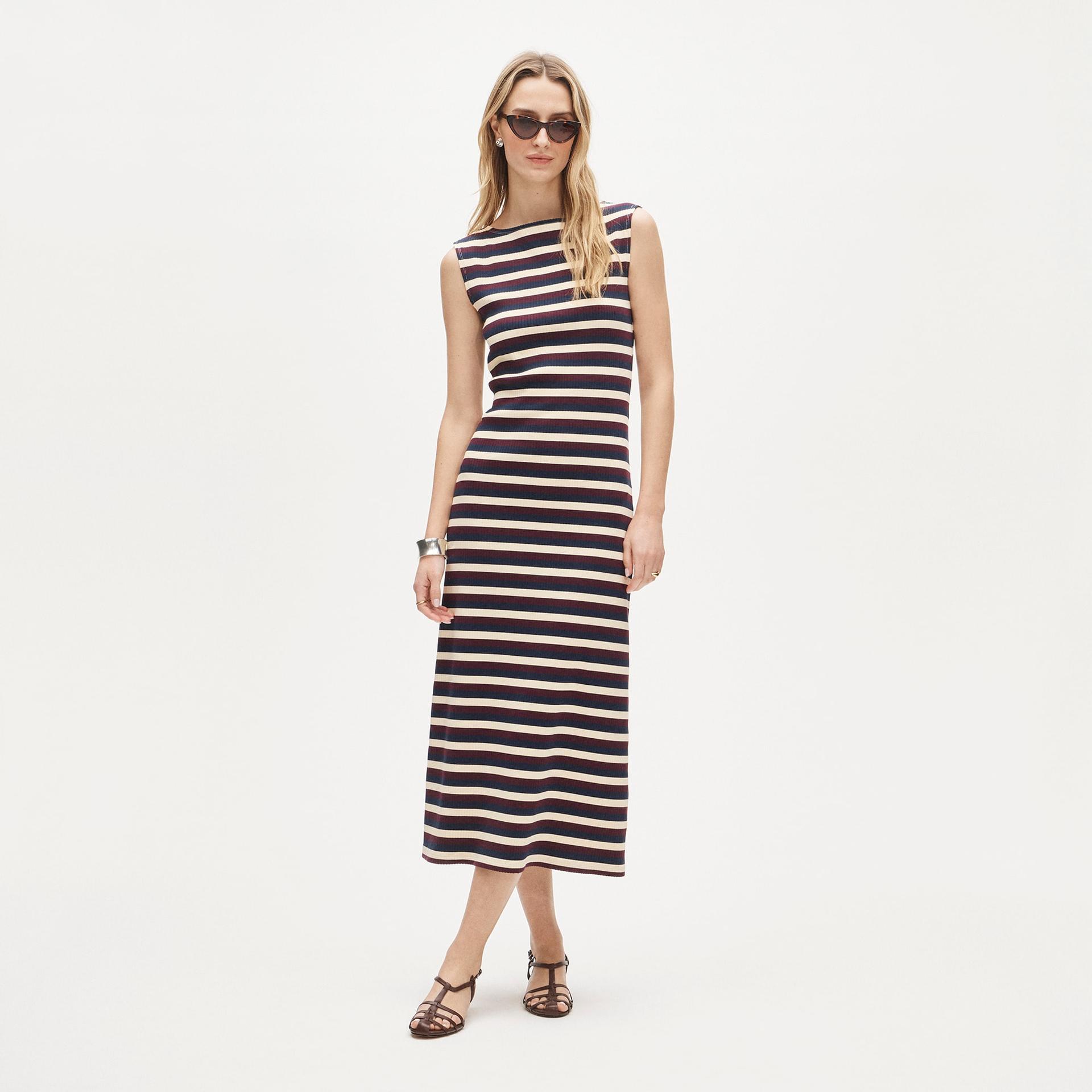 knit boatneck midi dress in stripe