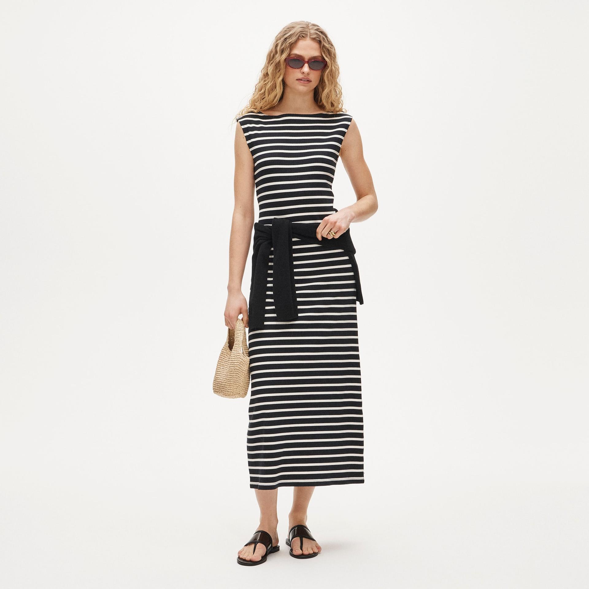 knit boatneck midi dress in stripe